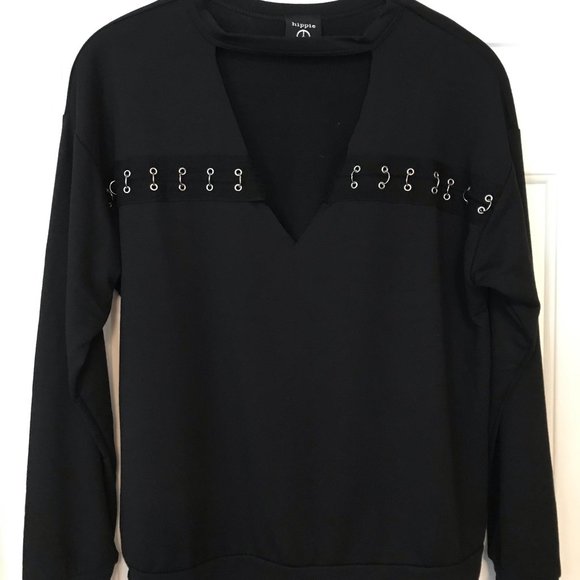 Hippie Chic Tops - NWOT HIPPIE CHIC Top Long Sleeve Black Silver Sz S